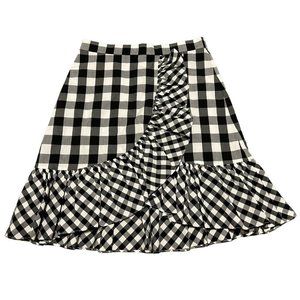 J. Crew Skirt Womens Size 00‎ White/ Black Checkered  Cotton A-Line Ruffle